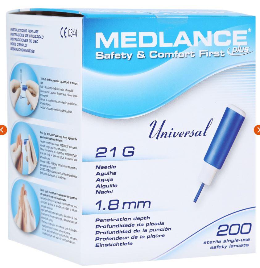 Sicherheitslanzette MEDLANCE plus Universal, 21G, blau, 200 Stück