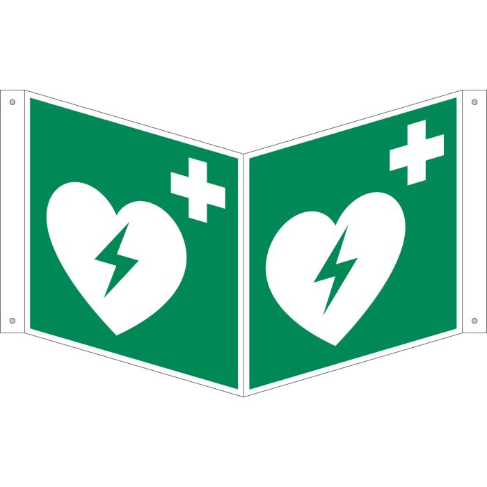 Hinweisschild AED, Winkelform, Aluminium, 20 x 20 cm