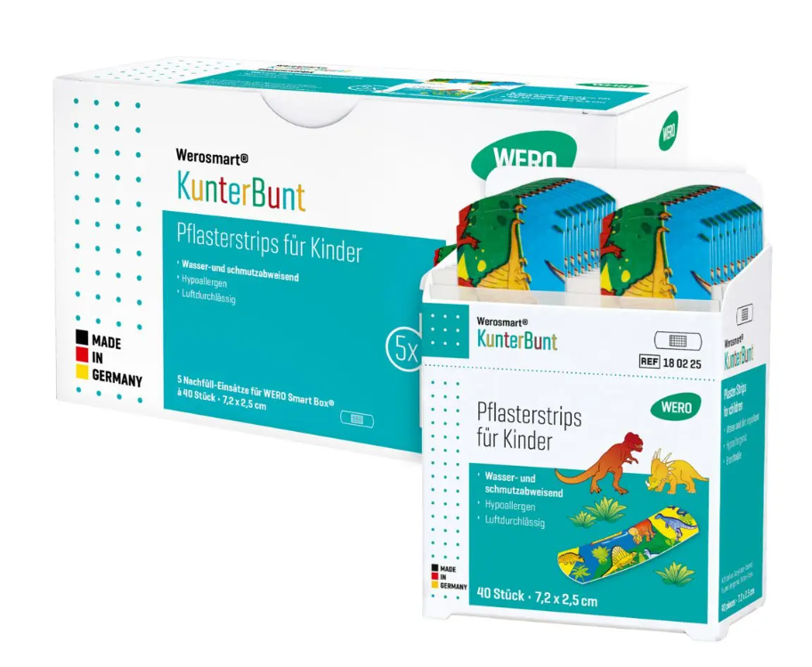 WERO Kinderpflasterstrips Refill Werosmart® 7,2 cm, Kunterbunt, 5x 40 Pflaster