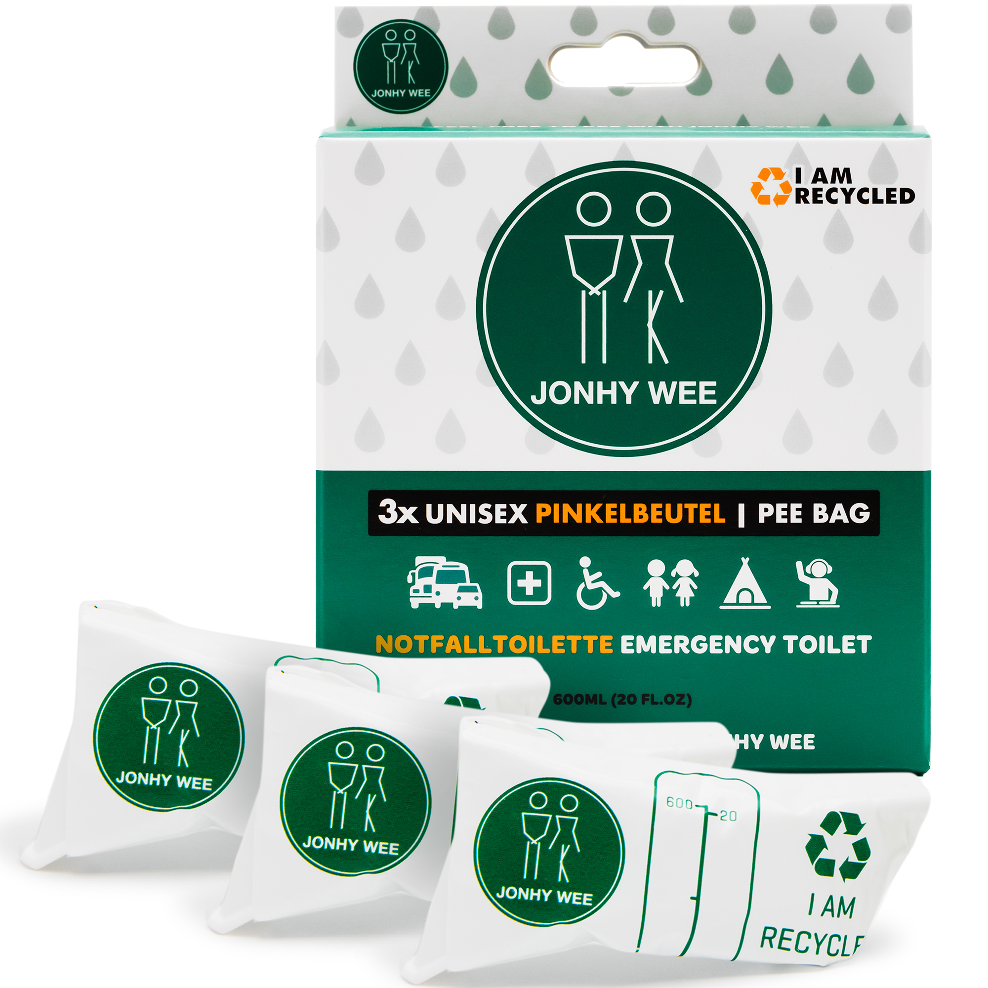Notfalltoilette/Urinbeutel Jonhy Wee, 600 ml, 3 Stück