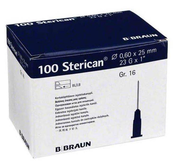 Einmalkanüle Sterican® Größe 16, G23 x 1" / ø 0,60 x 25 mm, blau, 100 Stück