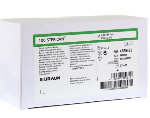 Einmalkanüle Sterican® Tief-Intramuskulär, G21 x 3 1/8", B.Braun, grün, ø 0,80 x 80 mm, 100 Stück