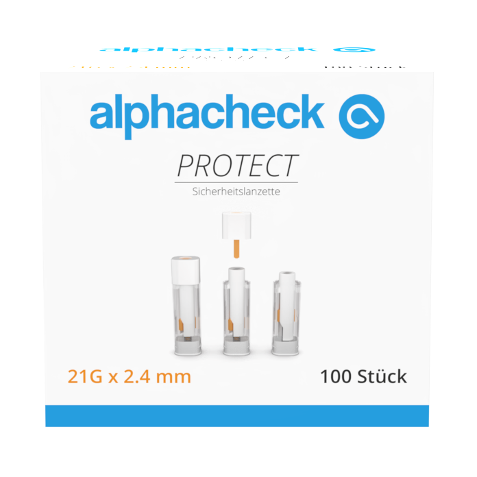 Sicherheitslanzette alphacheck PROTECT, 21G x 2,4 mm, 100 Stück