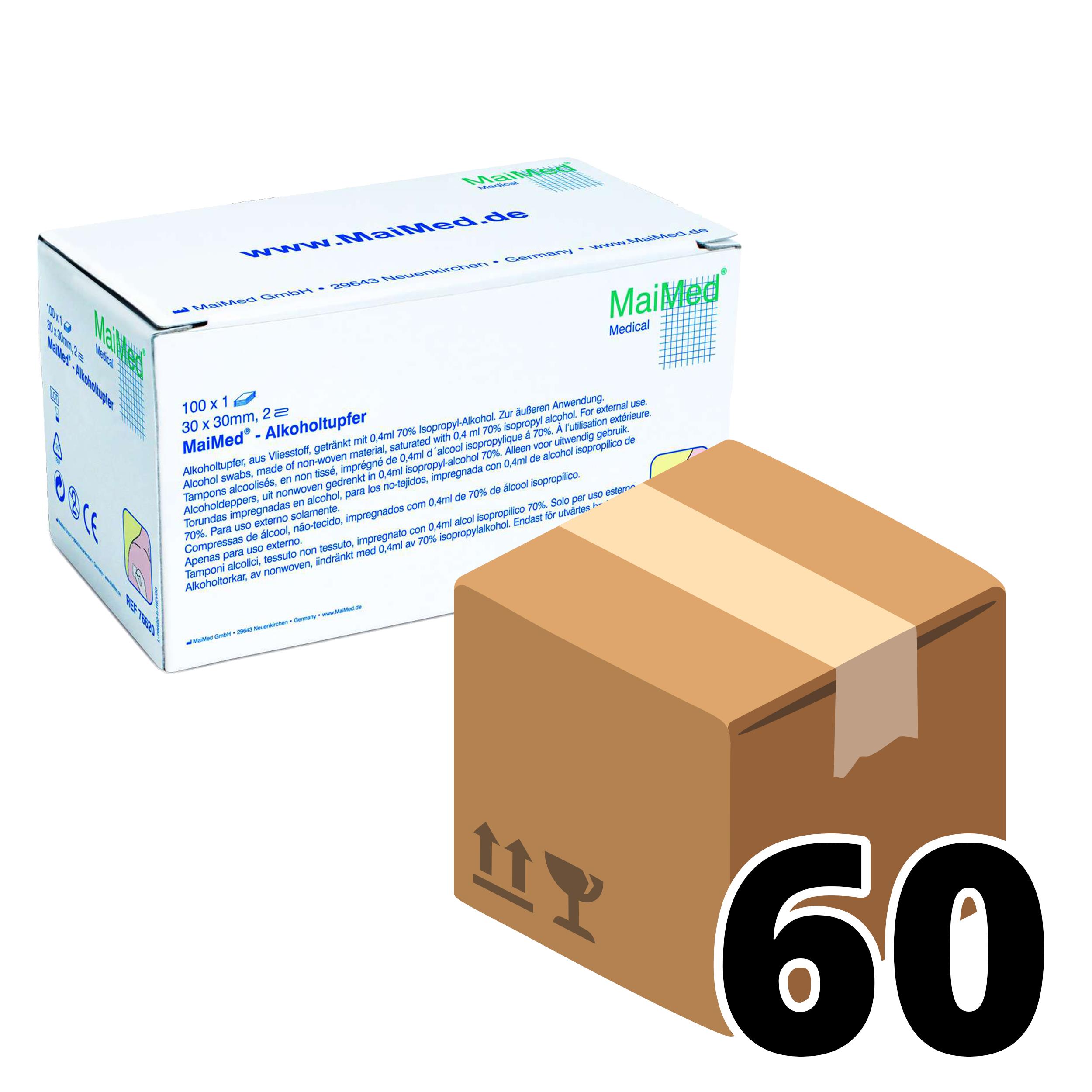 Alkoholtupfer MaiMed® 30 x 30 mm, weiß, 100 Stück, Karton à 60 Stück