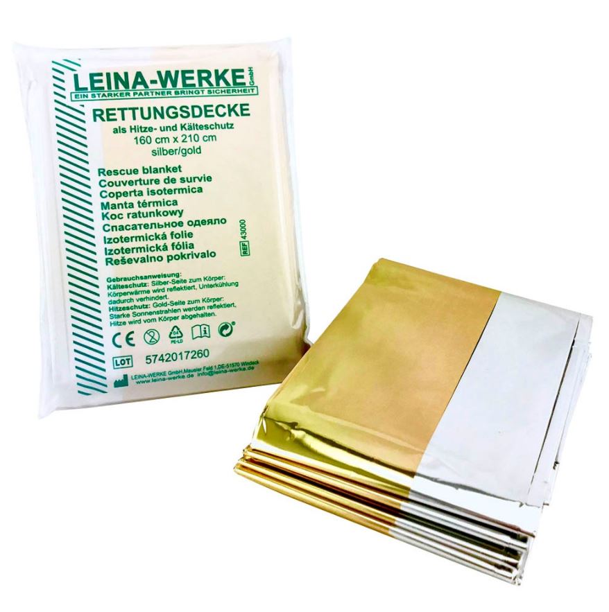 Rettungsdecke, LEINA-WERKE, Alubedampfte Polyesterfolie, silber/gold, einzeln