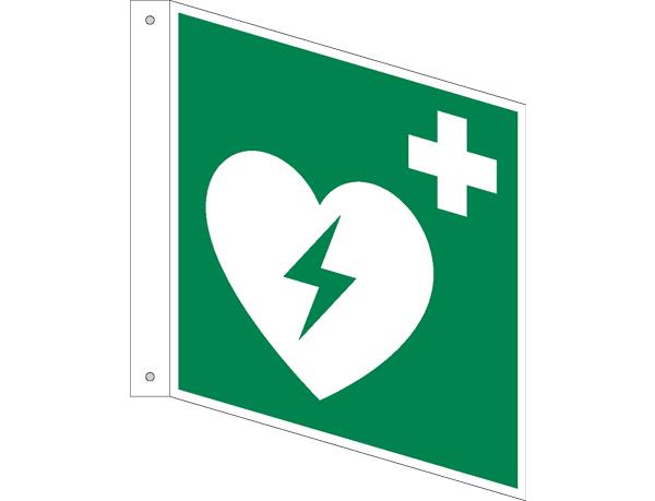 Hinweisschild AED, Fahnenschild, Aluminium, 20 x 20 cm