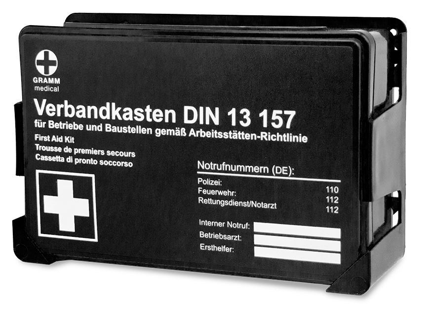 Betriebsverbandkasten nach DIN 13157 inkl. Wandhalterung, schwarz