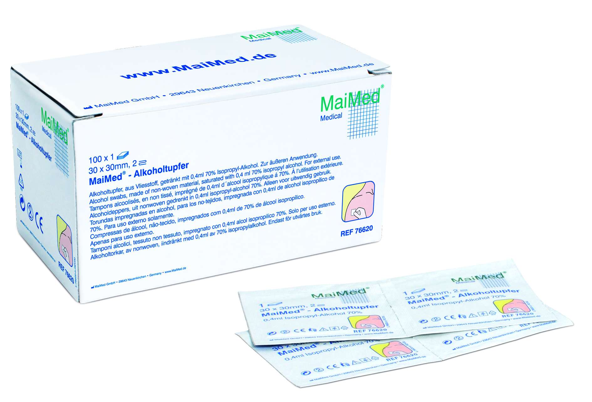 Alkoholtupfer MaiMed® 30 x 30 mm, weiß, 100 Stück